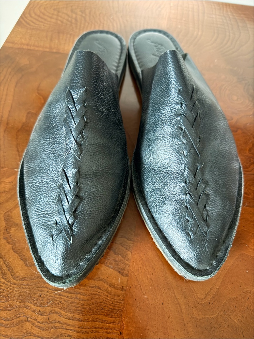Free People Black Leather Slip-On Loafers with Braided Vamp